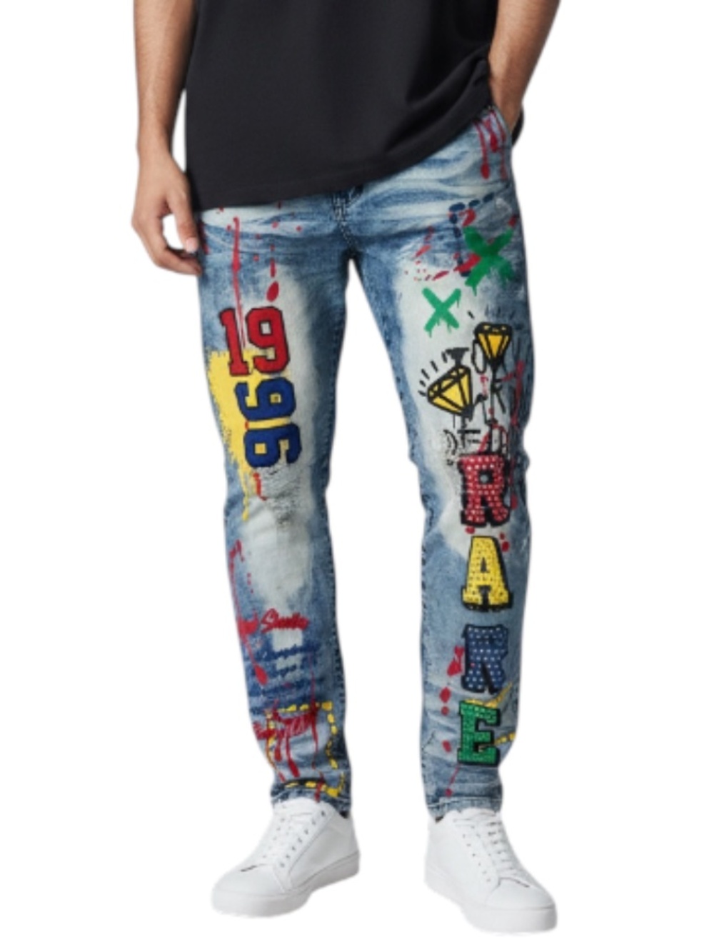 Rue21 Mens Supreme Flex Graffiti Splatter Graphic Distressed Skinny Jeans 34X30